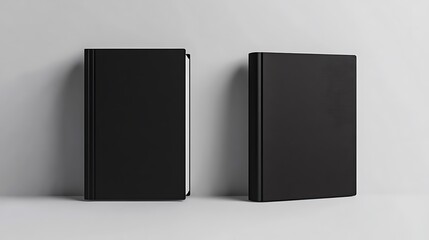 Black tissular hard cover book mock up, front, spine and back side view, 3d rendering. Empty notebook hardcover mockup