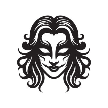 recommend clip art: Joker Mask Silhouette Vector Illustration - High-Quality Graphic Design Asset
