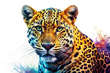 Obraz premium Surreal leopard design featuring striking wildlife imagery, vibrant colors, and imaginative composition. This modern art piece serves as a captivating and unique decor accent.