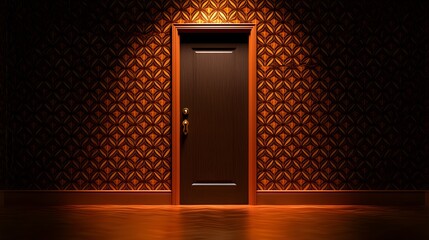 Open door leading into pitch black from a Halloween-decorated room, silhouette visible in the doorway, mysterious, and eerie, perfect for horror ads