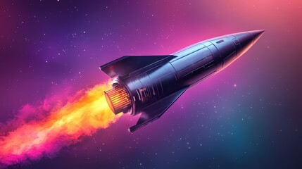 Fototapeta premium A sleek black rocket soaring through a vibrant cosmic backdrop.