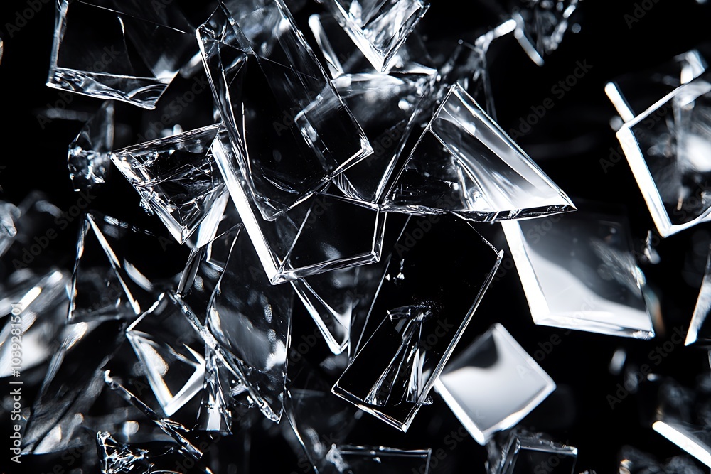 Poster abstract background of shattered glass shards against a black backdrop.