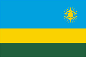 Rwanda official flag vector with standard size and proportion. National flag emblem with accurate size and colors.