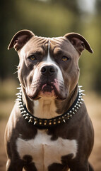 Obraz premium Dogs. Pitbull terrier. Dog in a beautiful, strict. collar, harness.