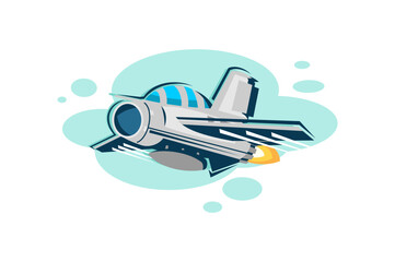 Russian cold war supersonic jet fighter and interceptor aircraft icon vector illustration. simple military aircraft icon