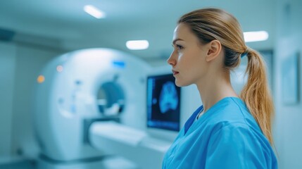 A close up view of a radiologic technologist or radiographer