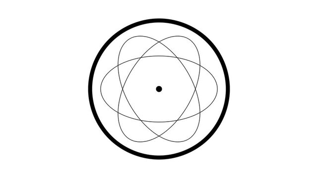 Abstract animation of a stylized atom model. Electrons