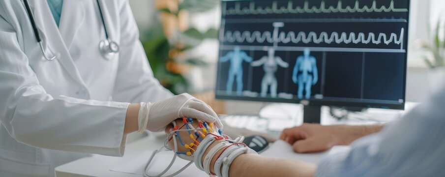 Medical Diagnosis: Stiff Person Syndrome EMG Test - Healthcare Professional Conducting Electromyography (EMG) on Patient for Diagnosis.