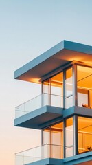 Modern Architectural Design A Stunning Glass Facade Capturing Sunset Reflections