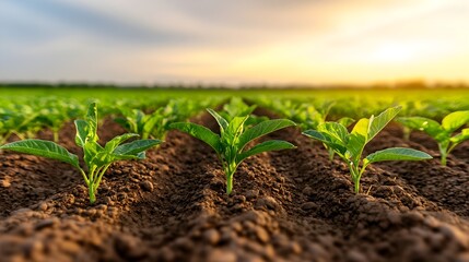 Freshly watered vegetable crops glistening in the radiant morning sun with efficient and eco friendly irrigation systems in place to support sustainable agricultural practices