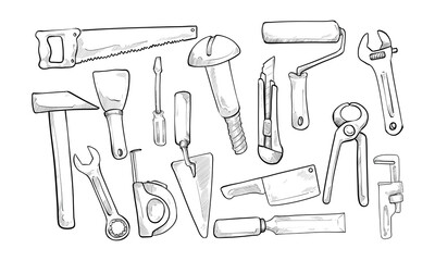 building repair tools handdrawn collection