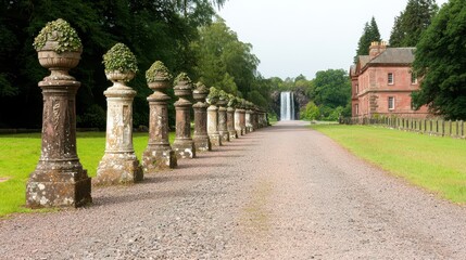 Fototapeta premium Stone Pillars Leading to Waterfall