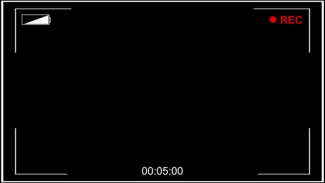 Camera recording screen overlay with a digital display and timer, featuring a DSLR camera frame on a black background. Ideal for video production, capturing footage, and creating realistic recording e