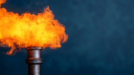 A sudden intense burst of flames erupting from a gas leak in an industrial area of the city roaring into the night sky and lighting up the surrounding cityscape with a fiery glow