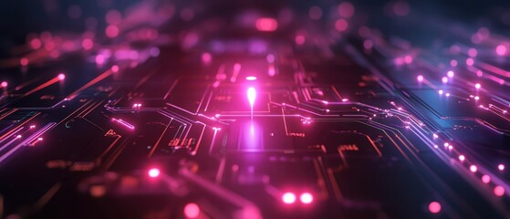 Fototapeta premium Abstract digital circuitry with glowing elements, representing technology and innovation.