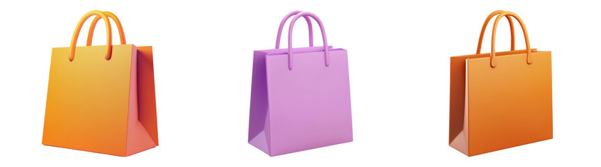 3D colorful shopping bags isolated on transparent PNG background for retail and shopping-themed designs