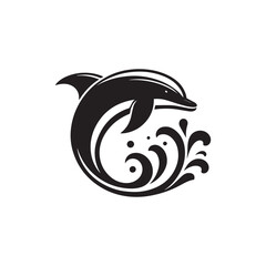  Dolphin silhouette vector art style illustration.