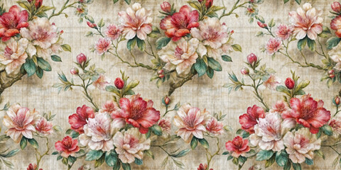 Fototapeta premium Wallpaper with various watercolor azalea flowers