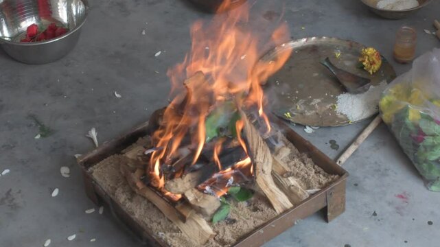 fire oblation rituals during auspicious ceremony 