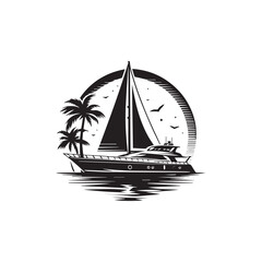 Yacht silhouette vector design art illustration.