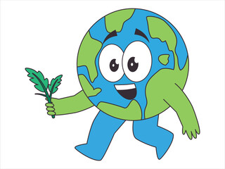 Go green movement earth character save planet plant colorful mascot happy facial expression design icon set