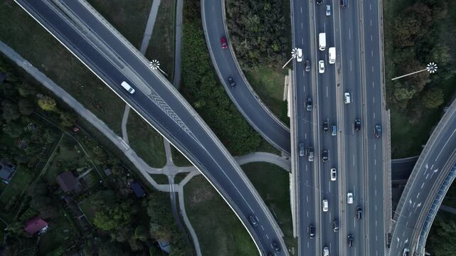 S8 highway road near Warsaw with many vehicles, top down