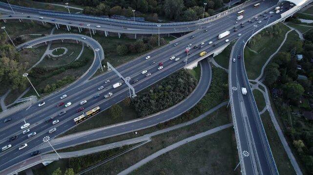 Modern highway road outside Warsaw in Poland, aerial drone view