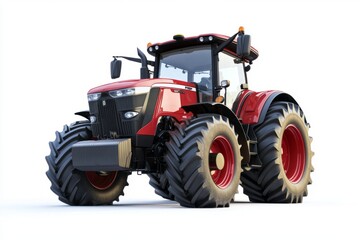 Obraz premium A bright red tractor stands ready for work in the field. This powerful machine is ideal for any farming project. Strong and reliable, it enhances productivity. Generative AI
