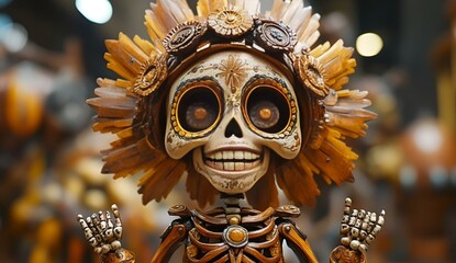 Fototapeta premium a skeleton with sunflowers and flowers