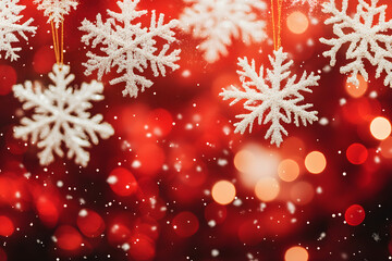 雪の結晶オーナメントと華やかなボケ効果のクリスマスデザイン