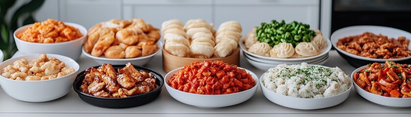 An array of colorful dishes in bowls, featuring various ingredients for a delightful culinary experience.