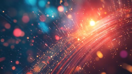 Fototapeta premium A vibrant abstract composition featuring glowing particles and dynamic light trails.