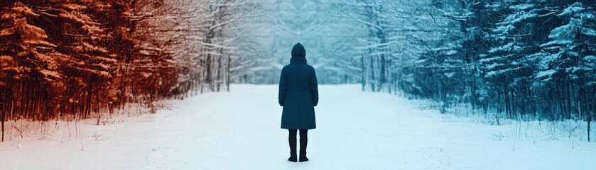 Obraz premium Nightfall in a snow-covered forest, soft moonlight casting eerie shadows and illuminating the snowy path Winter wonderland, forest