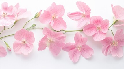 Fototapeta premium Pink flowers on white background.