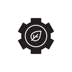 Gear with a leaf icon Flat line illustration
