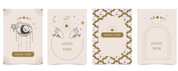 Boho invitation card with tarot style and deco frame. Mystic for a4 vertical design