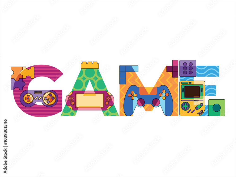 Fototapete game concept font editable gaming cyber future controller joystick element typographic colorful desi