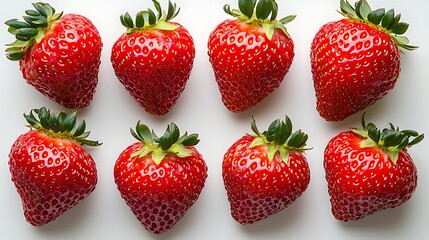 Eight Fresh Red Strawberries Isolated on White Background