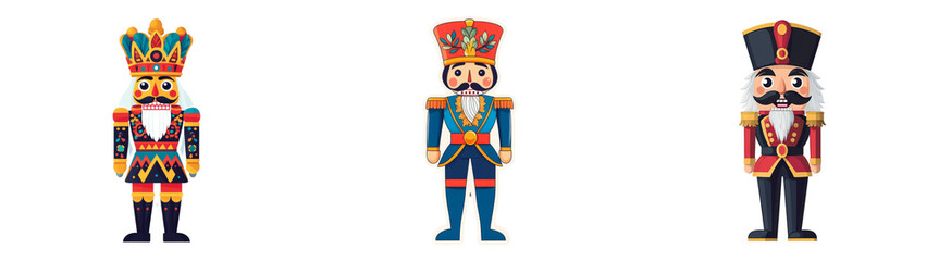 Fototapeta premium 3D colorful nutcracker soldiers isolated on transparent PNG background for holiday and Christmas-themed illustrations