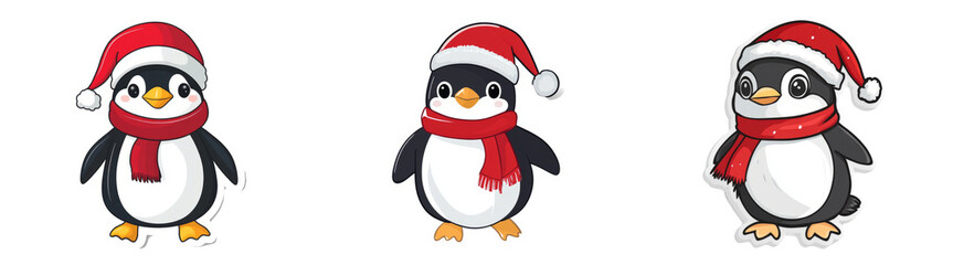 Naklejka premium 3D penguins with Santa hats isolated on transparent PNG background for Christmas and winter-themed designs