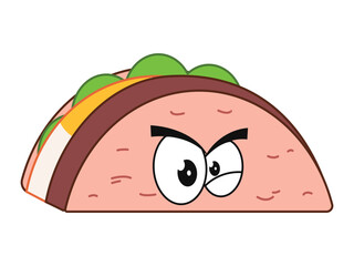 Taco Mexico traditional original food cuisine Mexican mascot colorful expressive character irritated eyes gesture design icon set