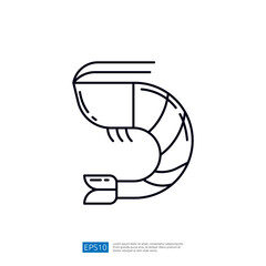 A minimalist line drawing of a shrimp, showcasing its distinct shape and features. Ideal for culinary or seafood-related themes.
