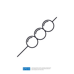 A simple line drawing of three round shapes connected by a stick, resembling a skewer or kebab.