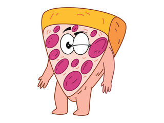 Pizza Italian food cuisine mascot slice Italy character winking eyes expression peperoni cheese toppings ingredients colorful design icon set