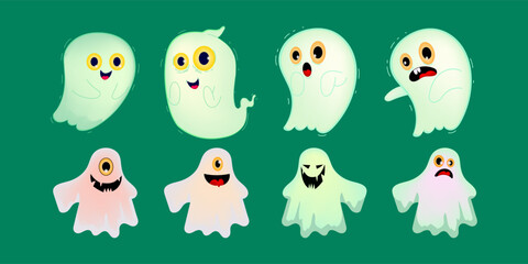 Fototapeta premium Set of Halloween cute ghosts cartoon character icon vector illustration.