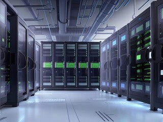 server room with servers Server racks in server room data center server rack with servers	