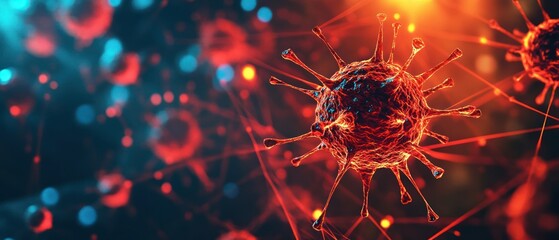 A digital illustration of a virus, showcasing its structure and vibrant colors.