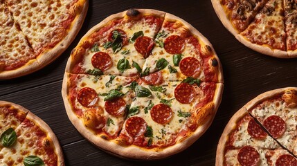 Delicious pepperoni pizza topped with fresh basil and melting cheese.
