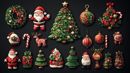 Full Christmas element set with Santa, festive characters, and a tree.