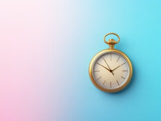 A vintage gold pocket watch against a soft pastel gradient background, symbolizing the passage of time and elegance.